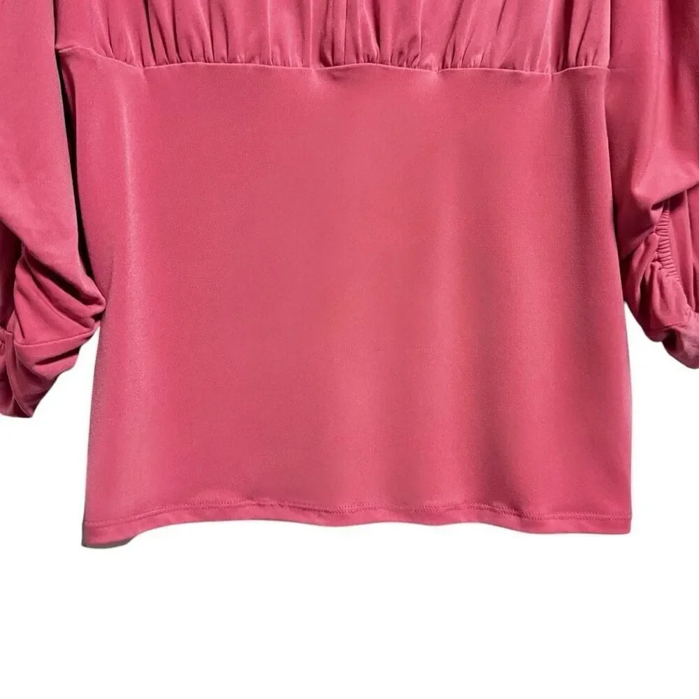 Torrid Berry Pink Studio Knit V-Neck Quarter Sleeve Shirred Top NWT - Picture 13 of 15